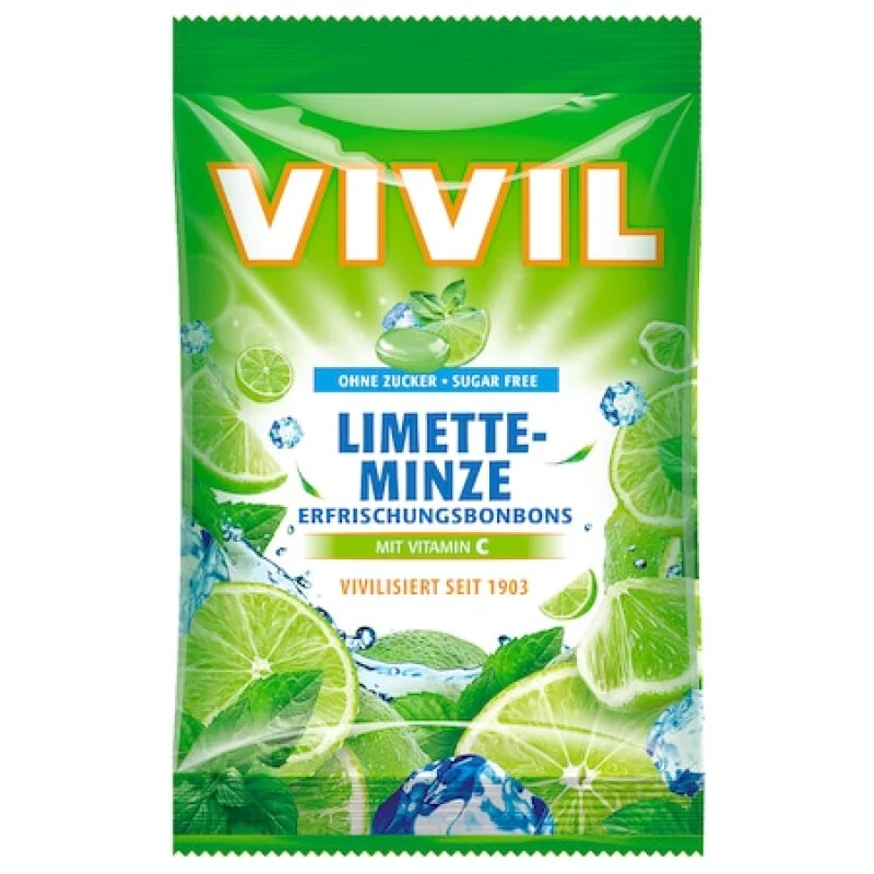 VIVIL Bomboane fara zahar Lime, menta si vitamina C, 120 g [1]
