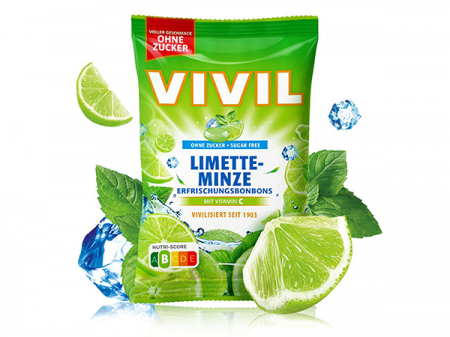 VIVIL Bomboane fara zahar Lime, menta si vitamina C, 120 g [0]