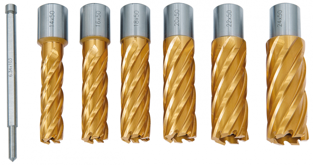 Set carotiere HSS CDL, acoperita cu strat TiN, 14 - 24 mm, adancime de gaurire 50 mm [2]
