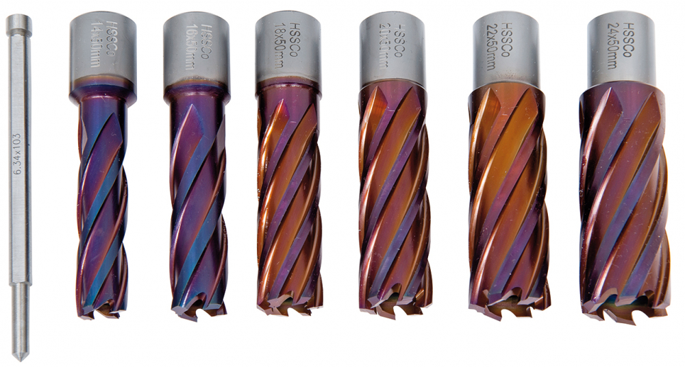 Set carotiere HSSCO5 CDL, acoperita cu strat nACO, 14 - 24 mm, adancime de gaurire 50 mm [2]