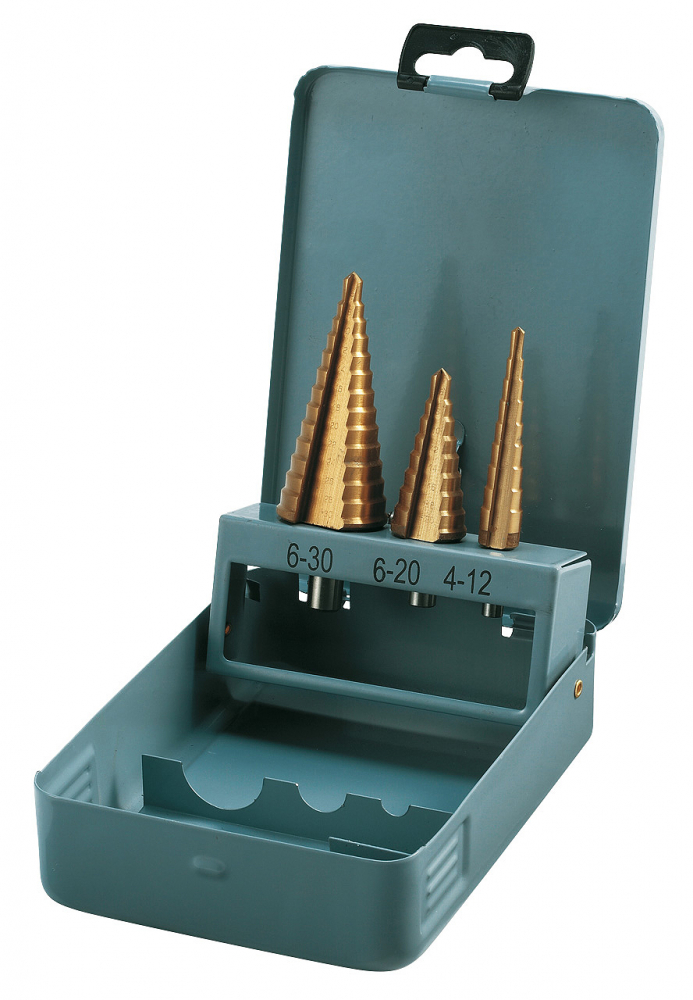 Set burghie in trepte placate TiN, 3 buc., 4-12 / 6-20 / 6-30 mm [1]