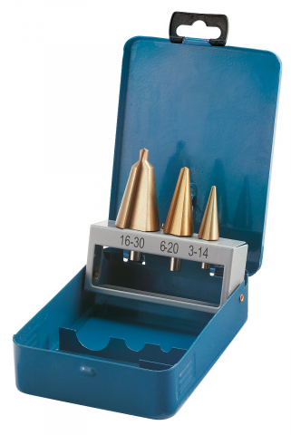 Instrumente de găurit - Set burghie in trepte placate TiN, 3 buc., 3-14 / 8-20 / 16-30 mm