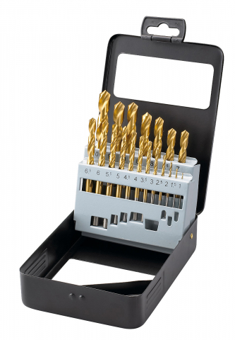 Instrumente de găurit - Set burghie elicoidale HSS, acoperite cu TiN, 19 piese