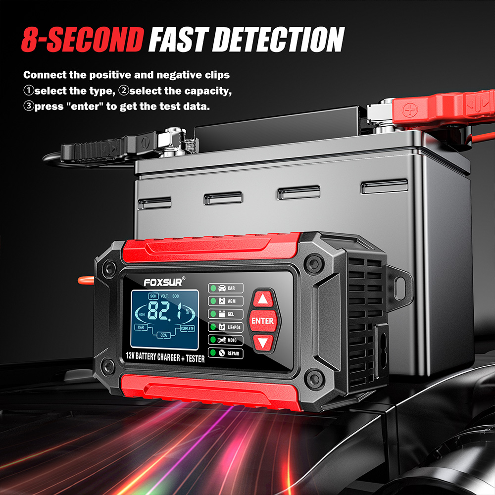 FOXSUR FTC-1206 diagnosticare rapida baterie 12V in 8 secunde