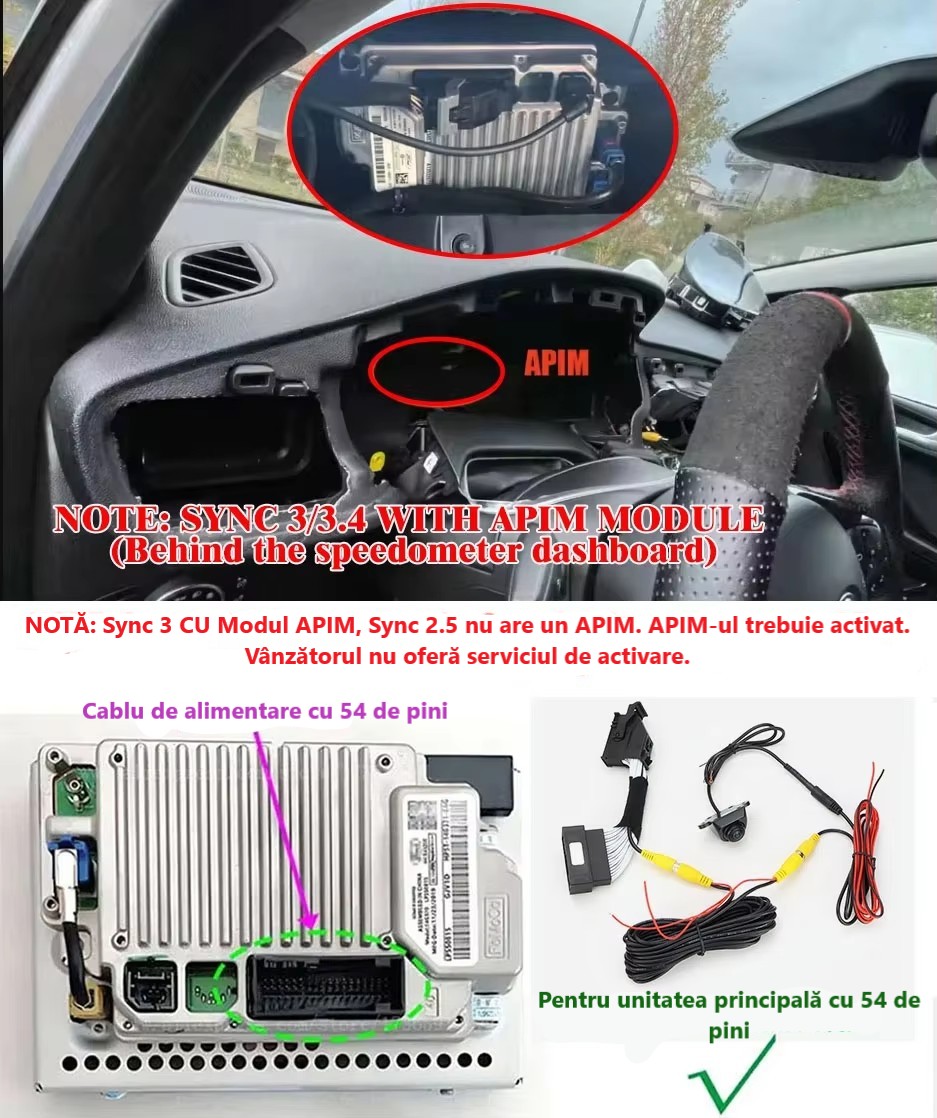 Conector adaptor Plug and Play 54 pini APIM SYNC 3 Ford