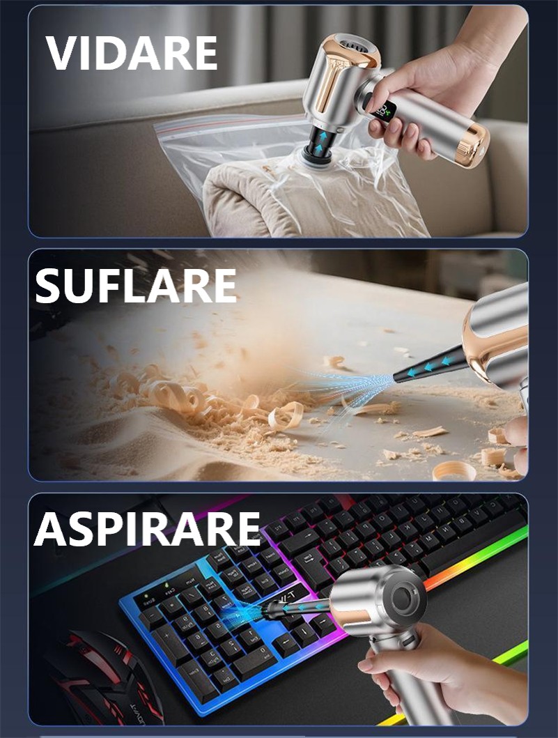 Display LCD si moduri aspirator 4 in 1