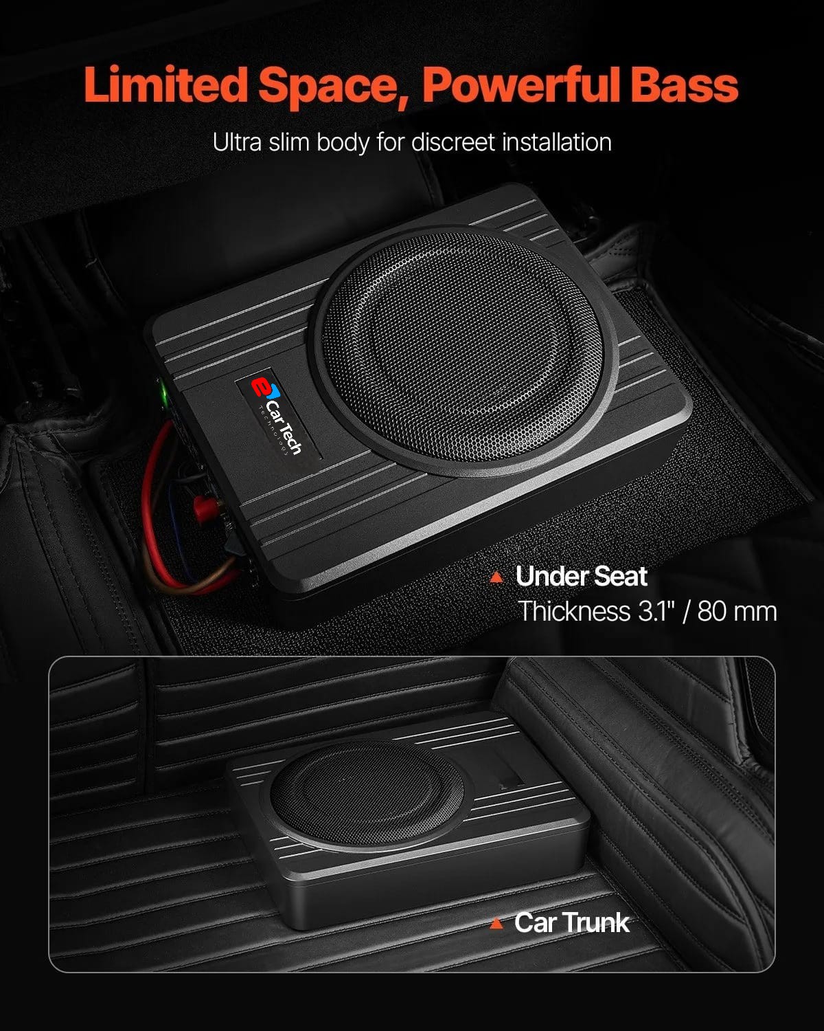 Subwoofer auto activ 10 inch slim bass puternic