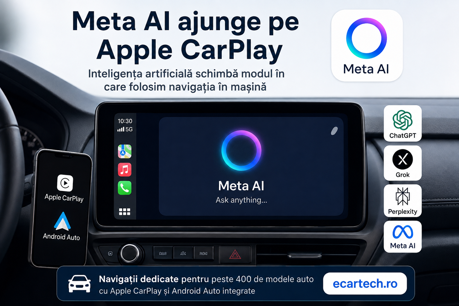 Meta AI ajunge pe Apple CarPlay: inteligența artificială schimbă modul în care folosim navigația în mașină