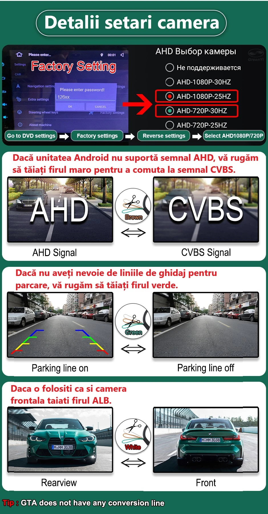 Ghid setare cameră marșarier AHD 1080P pe navigație Android