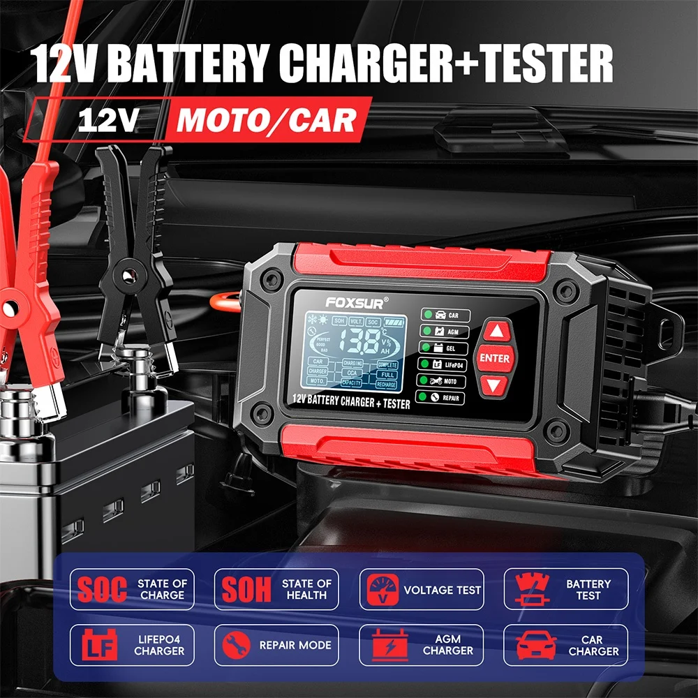 Redresor auto si tester baterie FOXSUR FTC-1206 12V cu display LCD