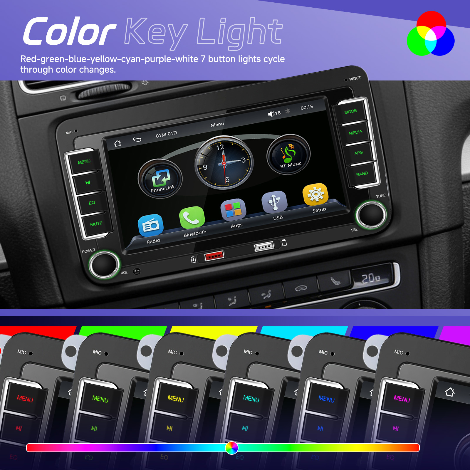 Lumina butoane RGB 7 culori navigatie auto