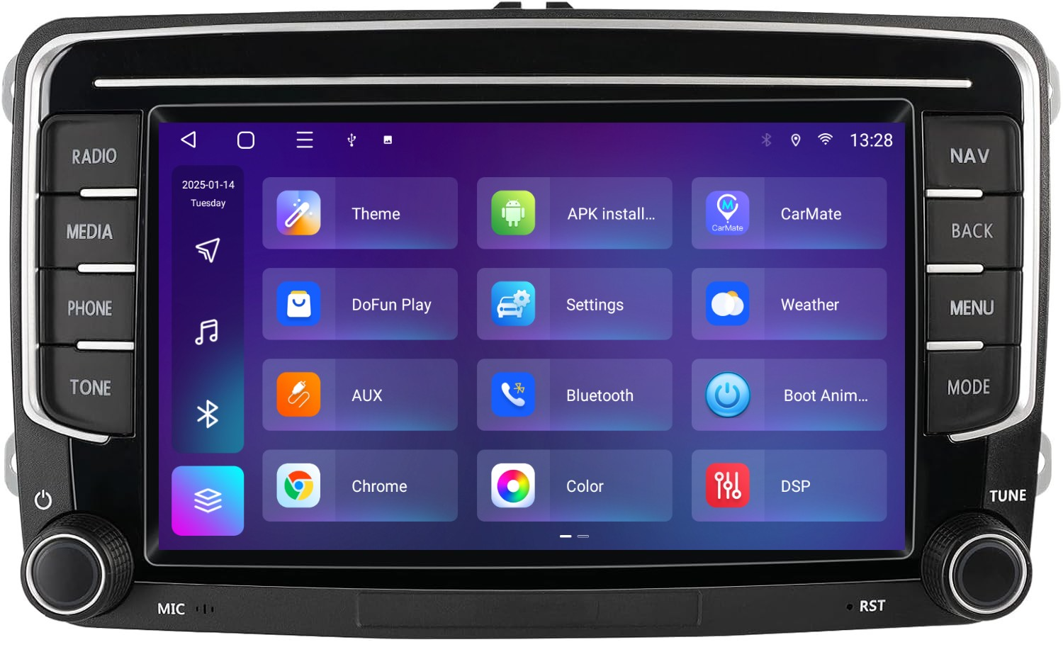Meniu aplicații Android pentru navigație auto VW, Skoda și Seat