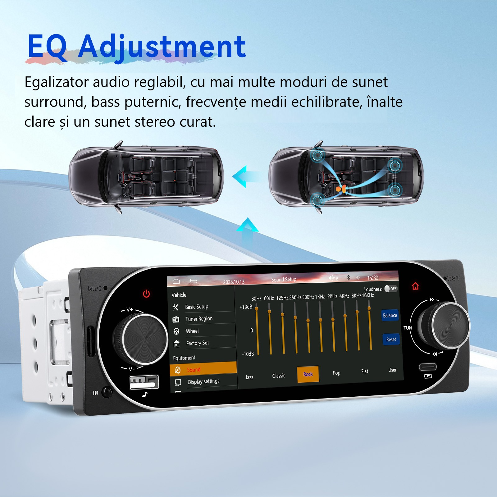 Egalizator audio reglabil pentru MP5 Player Auto 1DIN