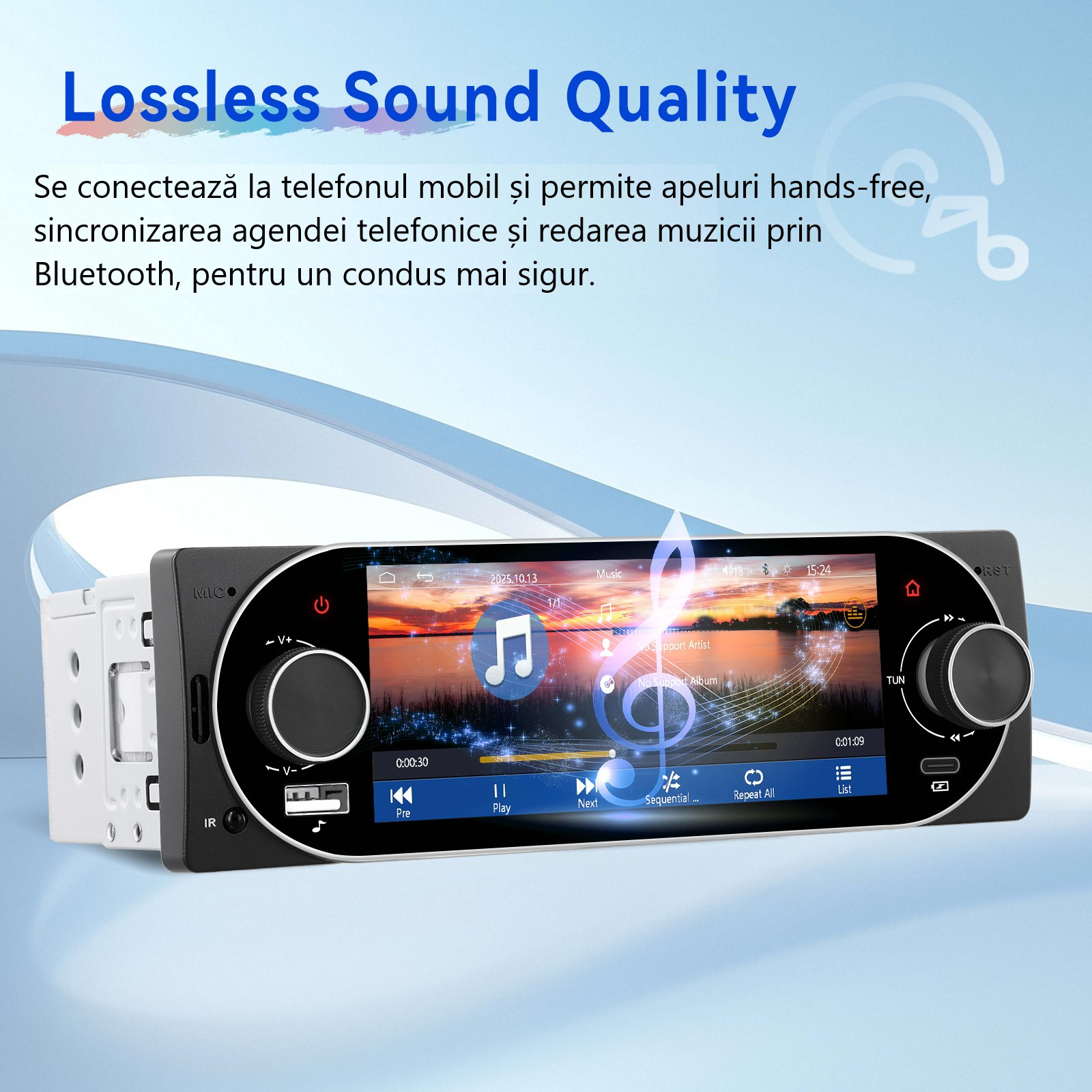 Calitate audio și amplificator 4 x 45 W pentru player auto