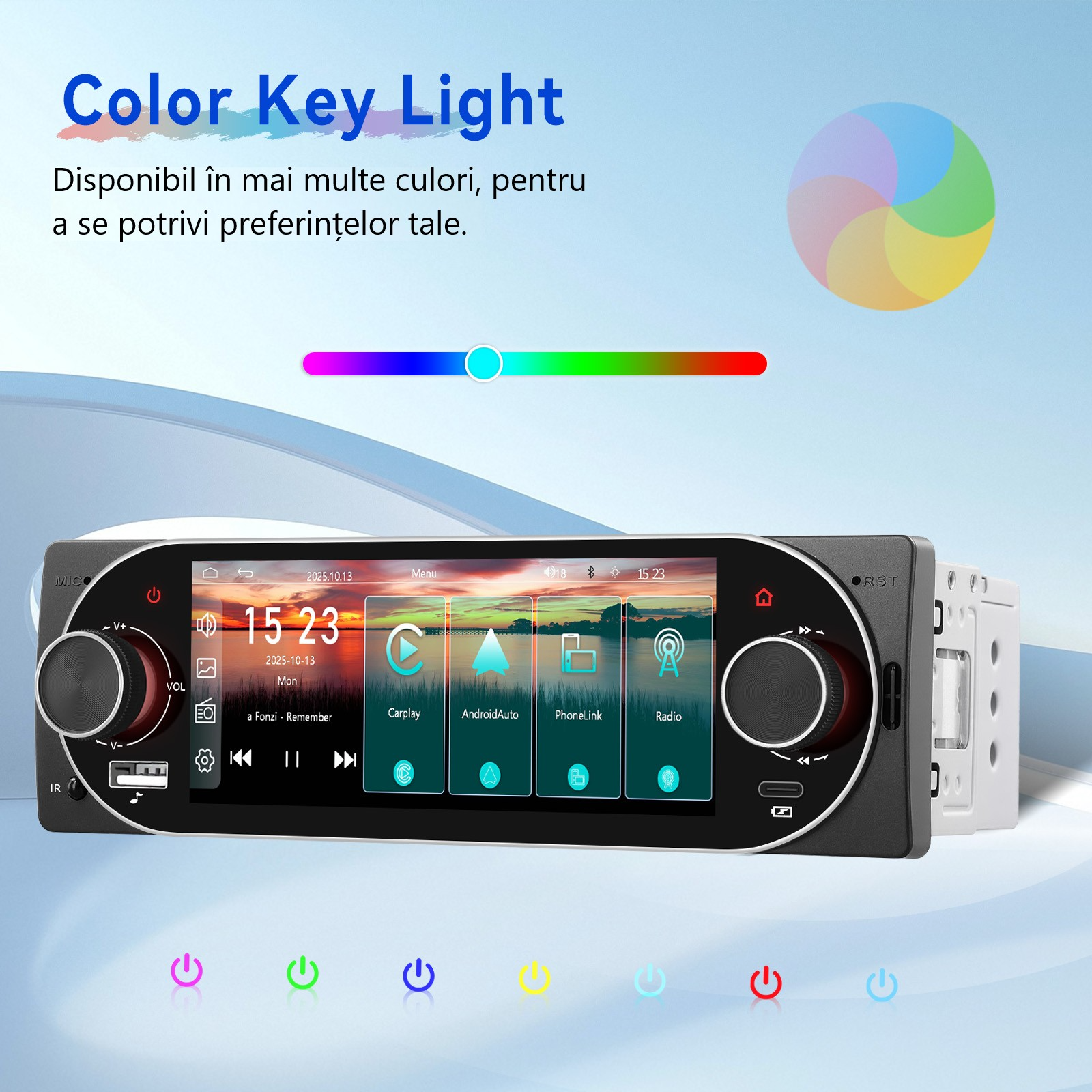 Iluminare RGB personalizabilă pentru butoanele playerului auto