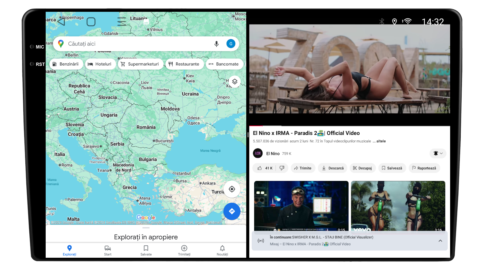 Funcție split screen pentru Waze Google Maps YouTube pe navigație Android