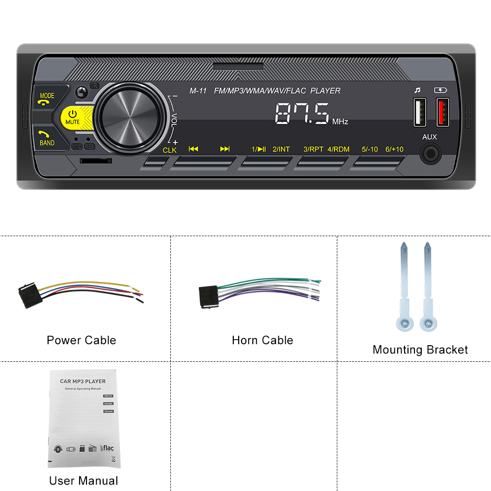 Pachet Audio Auto AKAI, MP3 Player M11 cu Bluetooth, Control prin Aplicație Mobilă, USB, AUX, Radio FM, Lumini RGB + Set 2 Boxe Auto AKAI ACS-696, 6x9”, 5 Căi, 50W [12]