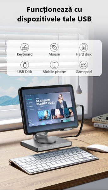 Suport Tabletă cu Hub USB C 7-in 1 Blueendless PD 100W HDMI 4K LAN Slot SDTF USB 3.0 Aluminiu Model ST706A [3]