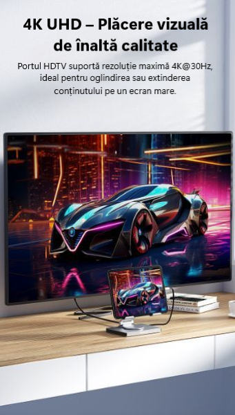 Suport Tabletă cu Hub USB C 7-in 1 Blueendless PD 100W HDMI 4K LAN Slot SDTF USB 3.0 Aluminiu Model ST706A [6]
