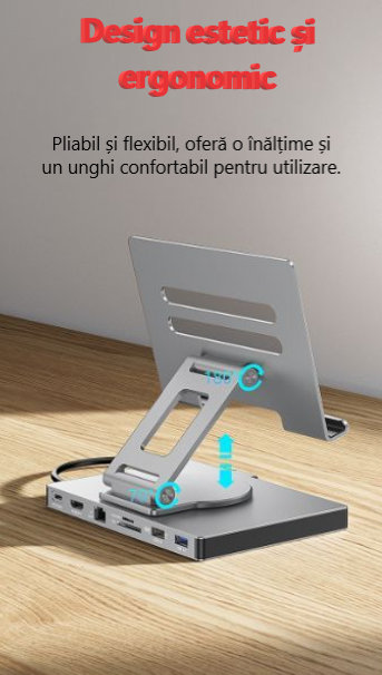Suport Tabletă cu Hub USB C 7-in 1 Blueendless PD 100W HDMI 4K LAN Slot SDTF USB 3.0 Aluminiu Model ST706A [4]
