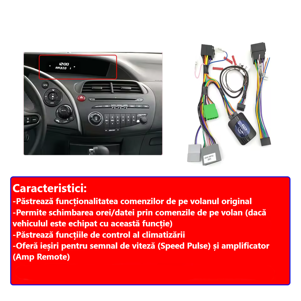 Adaptor Comenzi Volan Honda Civic 8 Hatchback (2005–2012) – Compatibil Sony, Pioneer, Alpine, JVC, Kenwood, Clarion [2]