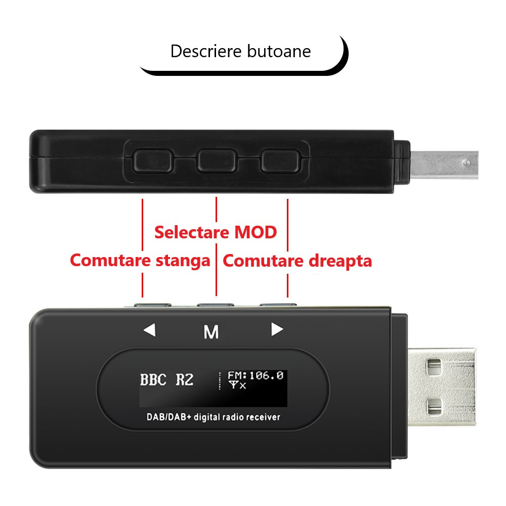 Adaptor Radio DAB+ USB cu Antenă, Compatibil Multimedia Auto, Receptor Digital FM cu Afișaj LCD, Instalare Plug & Play [6]