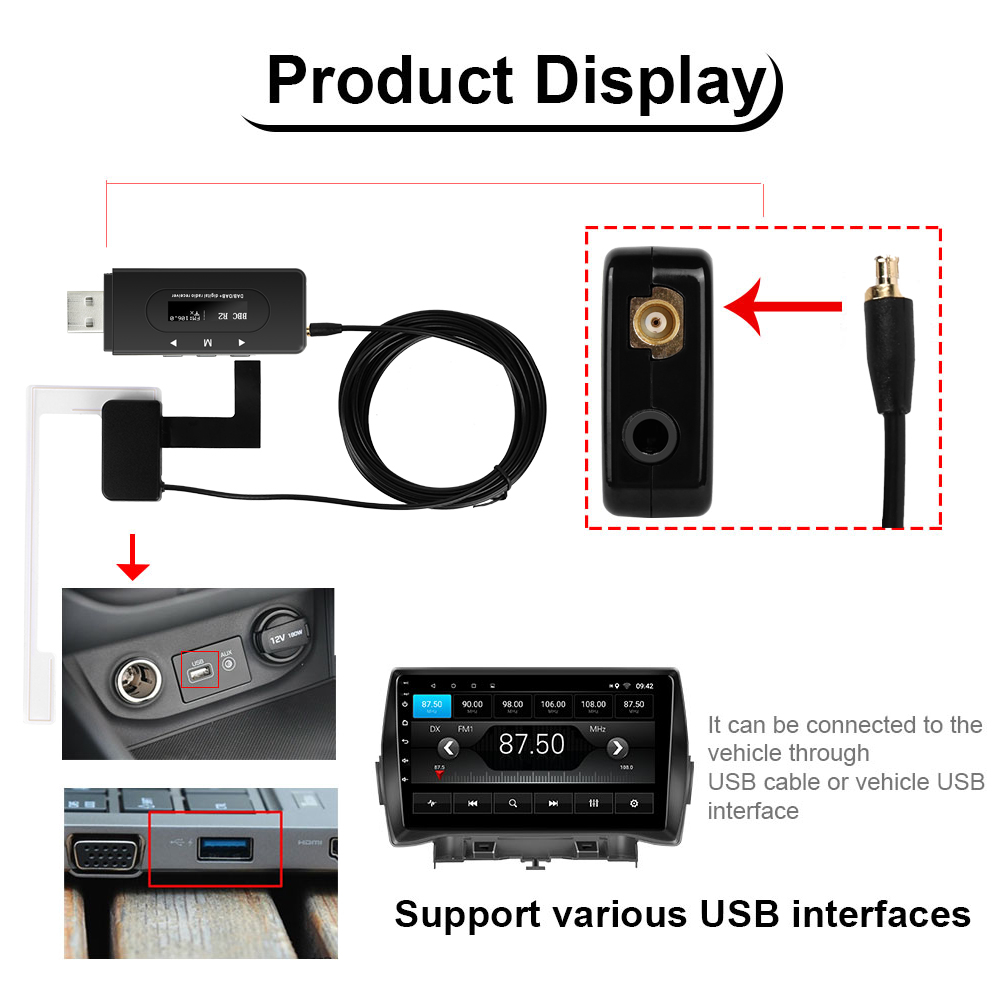 Adaptor Radio DAB+ USB cu Antenă, Compatibil Multimedia Auto, Receptor Digital FM cu Afișaj LCD, Instalare Plug & Play [2]
