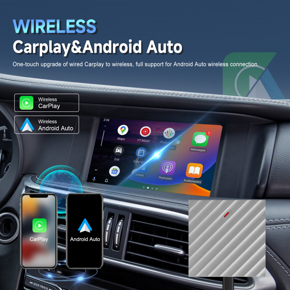 Adaptor universal, AI Box Android 12.0 cu Wireless CarPlay și Android Auto, 2GB RAM+16GB ROM, Wi-Fi Dual-Band, Suport TF Card și AirPlay [5]
