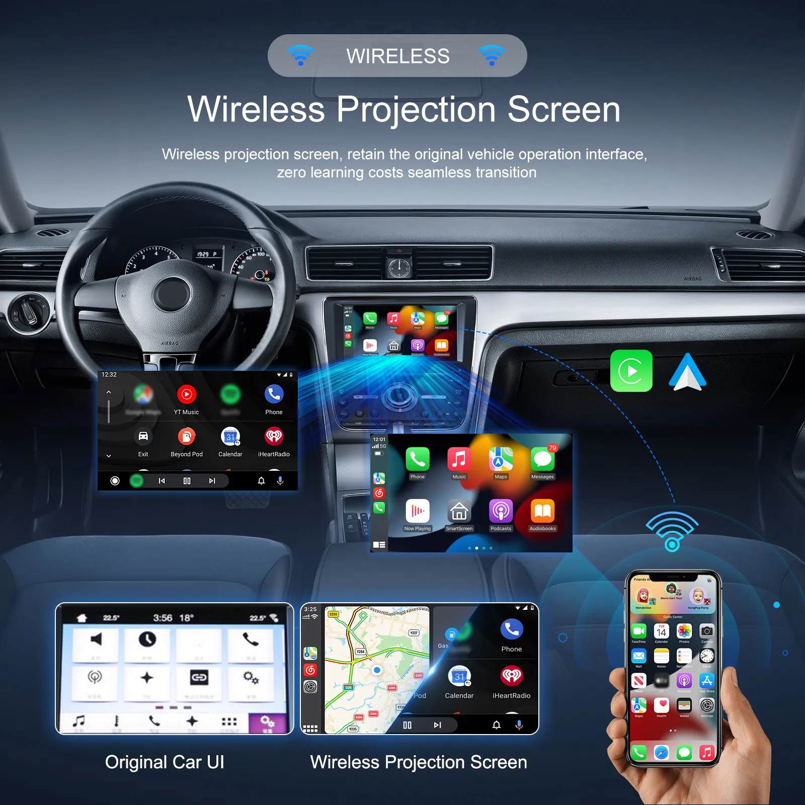 Adaptor Wireless CarPlay si Android Auto pentru Mașină - Transformă CarPlay si Android Auto cu Fir în Wireless | Compatibil cu Peste 600 Modele Auto | Conexiune Rapidă și Stabilă 5GHz WiFi [12]