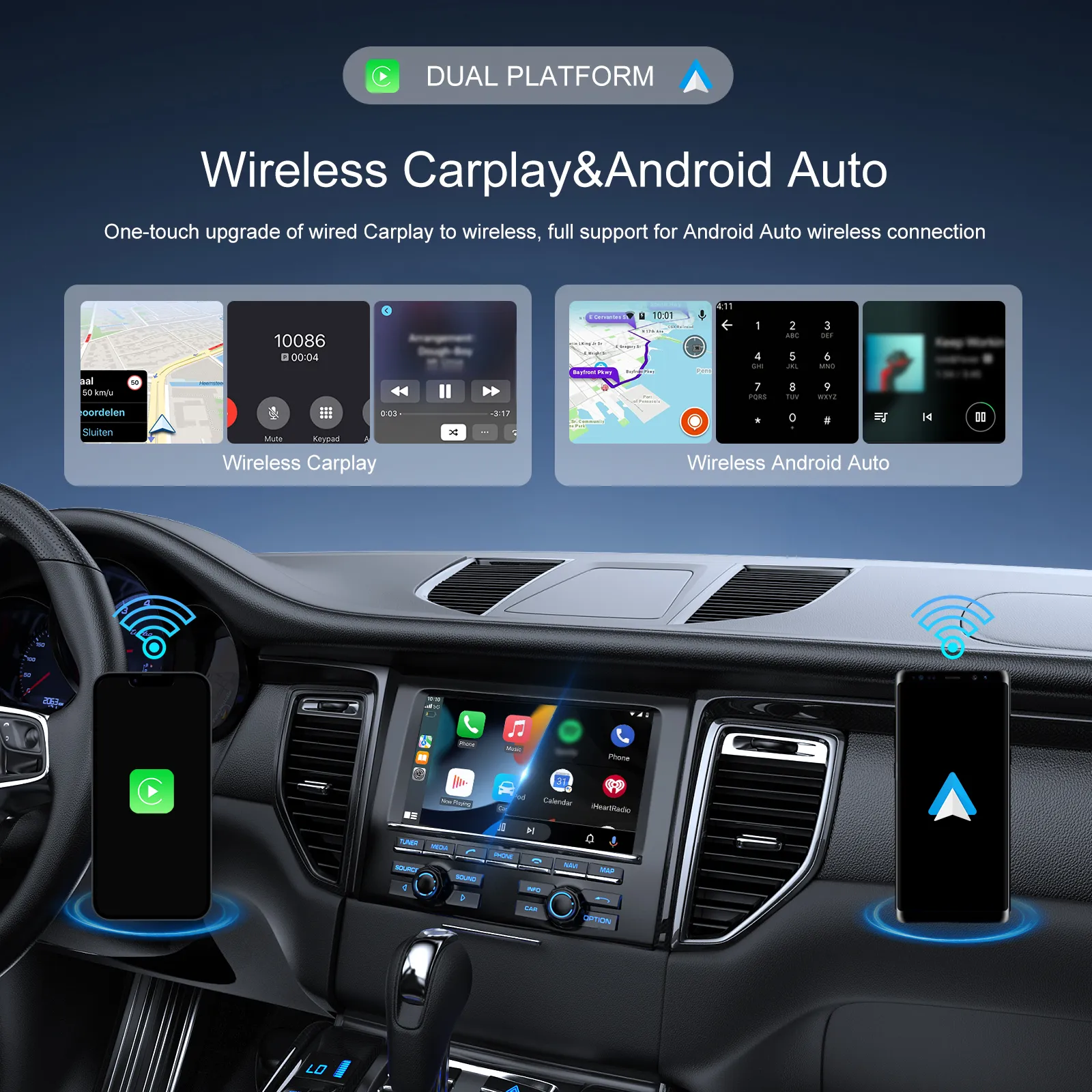 Adaptor Wireless CarPlay si Android Auto pentru Mașină - Transformă CarPlay si Android Auto cu Fir în Wireless | Compatibil cu Peste 600 Modele Auto | Conexiune Rapidă și Stabilă 5GHz WiFi [10]