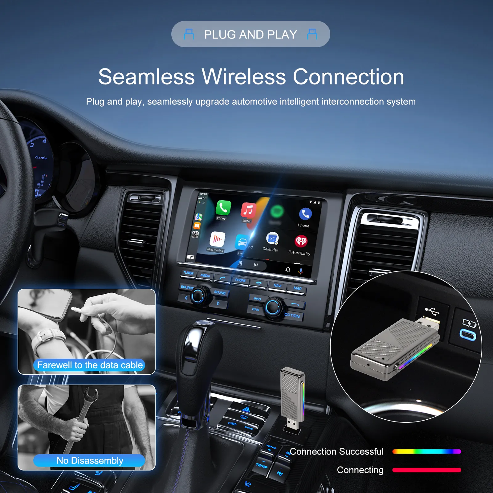 Adaptor Wireless CarPlay si Android Auto pentru Mașină - Transformă CarPlay si Android Auto cu Fir în Wireless | Compatibil cu Peste 600 Modele Auto | Conexiune Rapidă și Stabilă 5GHz WiFi [3]