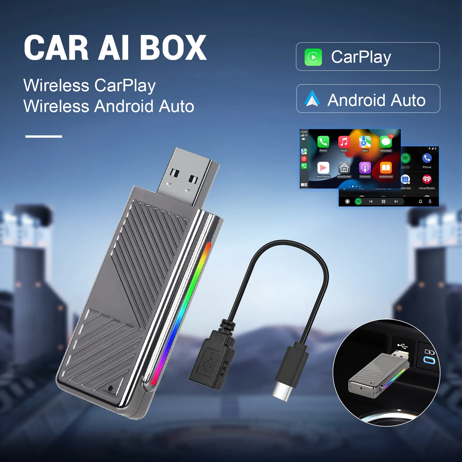 Adaptor Wireless CarPlay si Android Auto pentru Mașină - Transformă CarPlay si Android Auto cu Fir în Wireless | Compatibil cu Peste 600 Modele Auto | Conexiune Rapidă și Stabilă 5GHz WiFi [9]