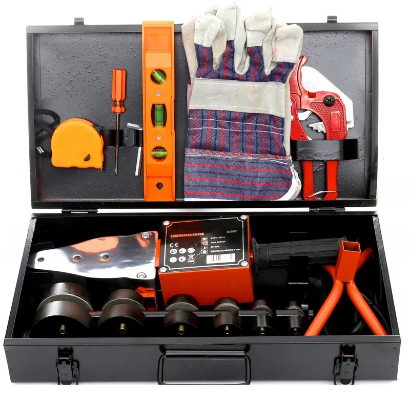 Set Aparat de Lipit Țevi PPR, 2900W, Plită 50-300°C, Set 6 Bacuri (20-63 mm), manusi termice, foarfeca, ruleta, surubelnita, boloboc [3]