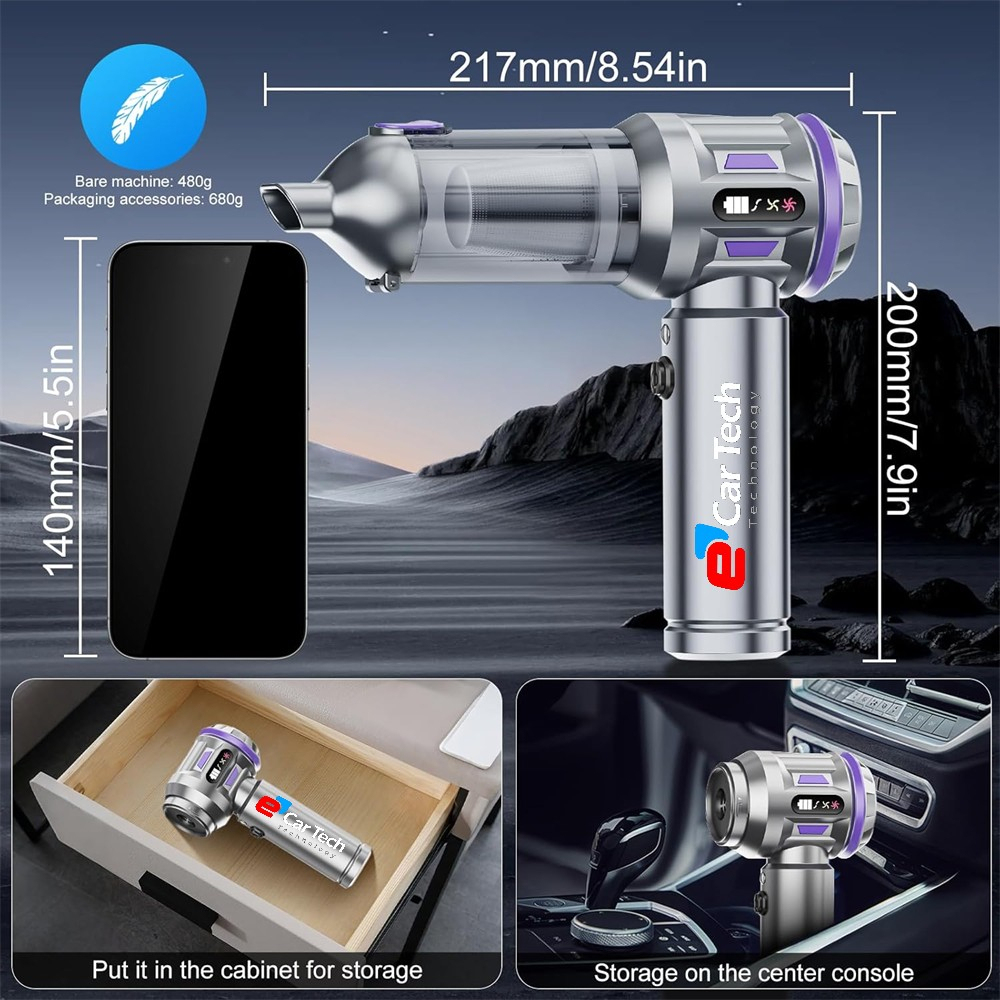 Aspirator auto cu Acumulator 6000 mAh Li-ion, 4 IN 1, 18000PA, 3 viteze 120W Power, culoare Negru-Gold [6]