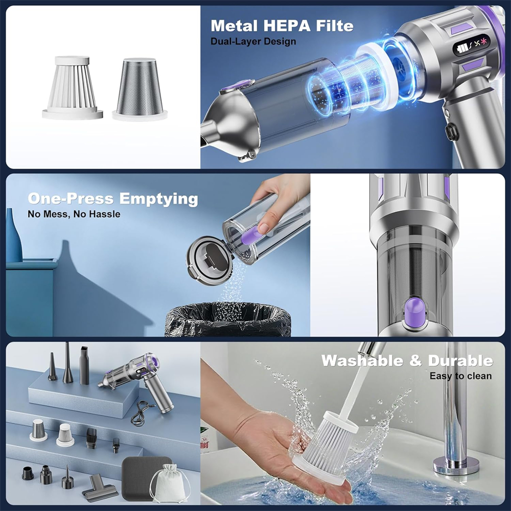 Aspirator auto cu Acumulator 6000 mAh Li-ion, 4 IN 1, 18000PA, 3 viteze 120W Power, culoare Negru-Gold [5]