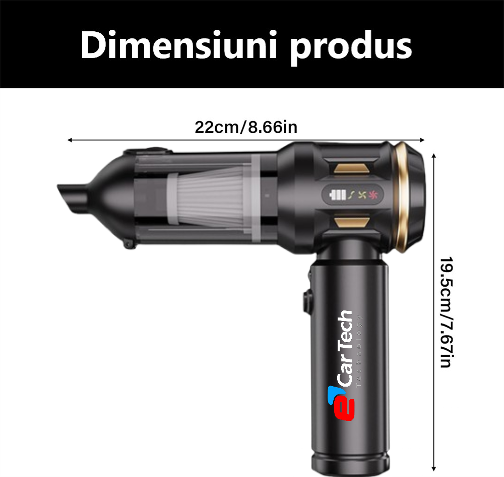 Aspirator auto cu Acumulator 6000 mAh Li-ion, 4 IN 1, 18000PA, 3 viteze 120W Power, culoare Negru-Gold [2]