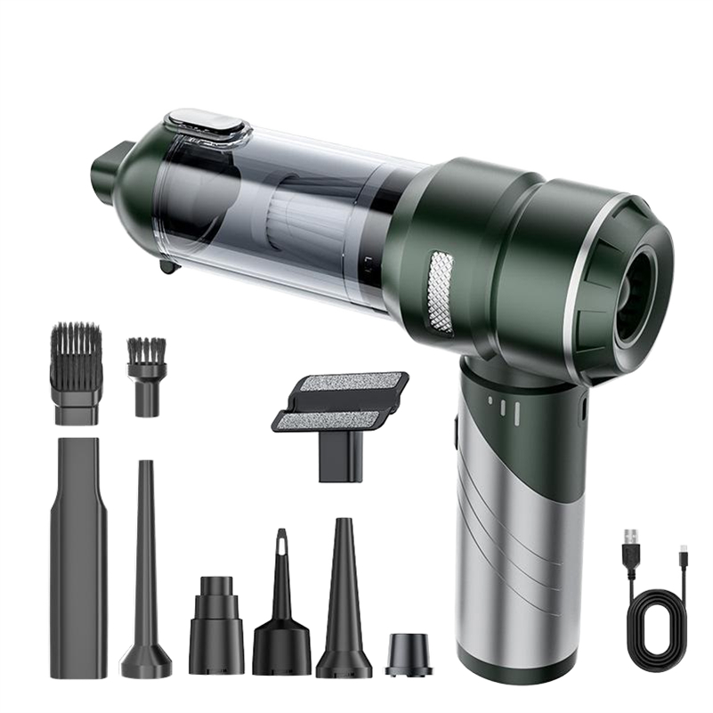 Aspirator Auto Portabil 4 în 1 eCarTech®  6693A PLUS, 22.000 Pa, 100W, Motor Brushless, 3 Trepte, Aspirare & Suflare, Maner Pliabil, Autonomie 30 min, Incarcare Type-C, Accesorii Incluse, Verde [4]