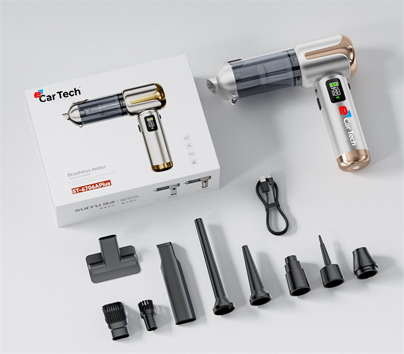 Aspirator Auto Portabil 4 în 1, Fără Fir, Motor Brushless 80.000 RPM, Display LCD, 3 Trepte de Viteză, Reîncărcabil [2]