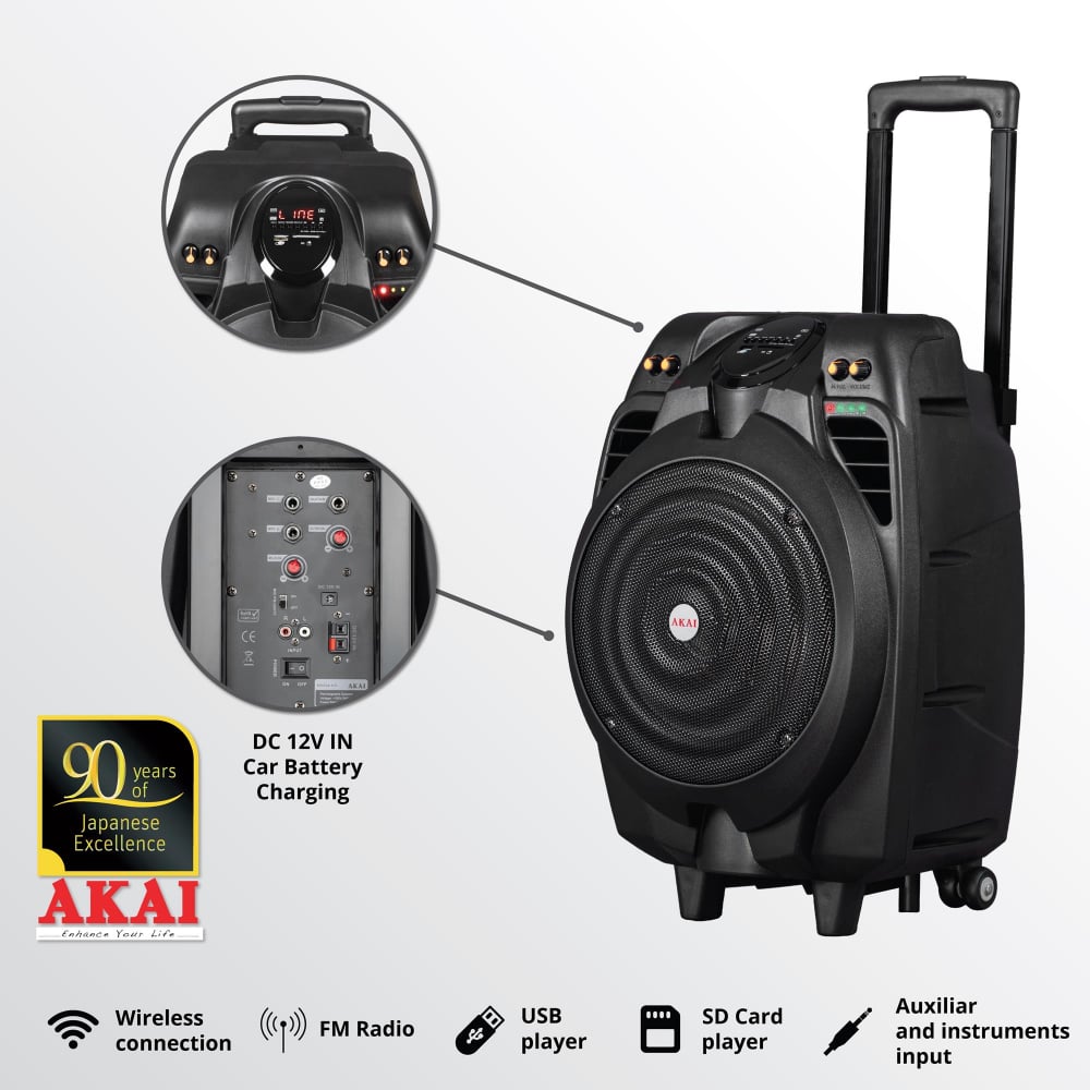 Boxă Activă Portabilă Akai SS023A‑X10 – Party Troller 50 W Bluetooth & Karaoke [5]