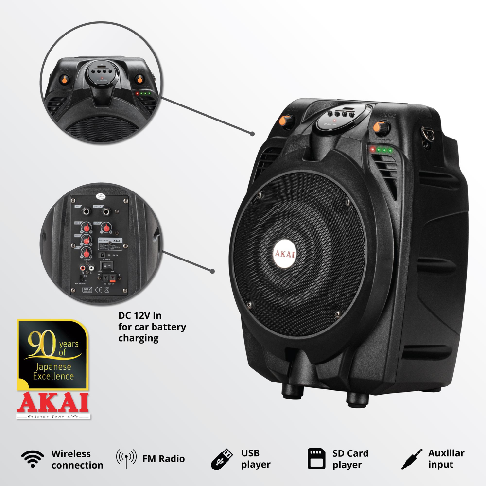 Boxă Karaoke Portabilă Akai SS022A-X6 cu Microfon și Baterie [4]