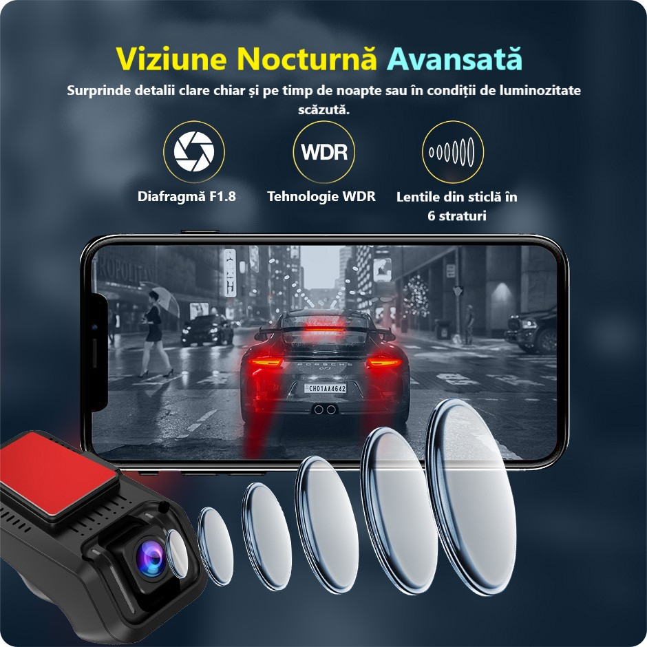 Cameră Auto DVR 2K cu Wi-Fi – Monitorizare 24/7, Viziune Nocturnă, G-Senzor și Înregistrare în Buclă [5]