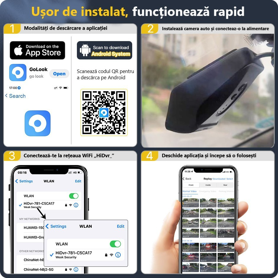 Cameră Auto DVR 2K cu Wi-Fi – Monitorizare 24/7, Viziune Nocturnă, G-Senzor și Înregistrare în Buclă [7]