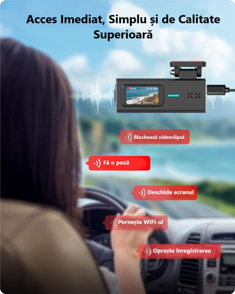 Cameră Auto DVR 2K Ultra HD – WiFi 5GHz, Viziune Nocturnă, G-Senzor, Control Vocal, unghi 170° [8]
