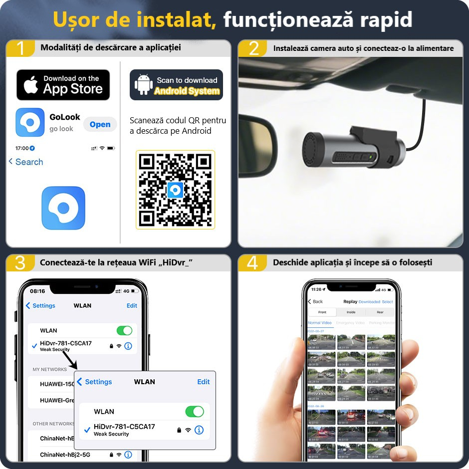 Cameră Auto DVR 2K WiFi cu Viziune Nocturnă, G-Sensor, Monitorizare Parcare 24H – Control prin Aplicație [9]