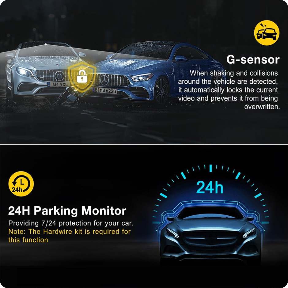 Cameră Auto DVR 2K WiFi cu Viziune Nocturnă, G-Sensor, Monitorizare Parcare 24H – Control prin Aplicație [6]