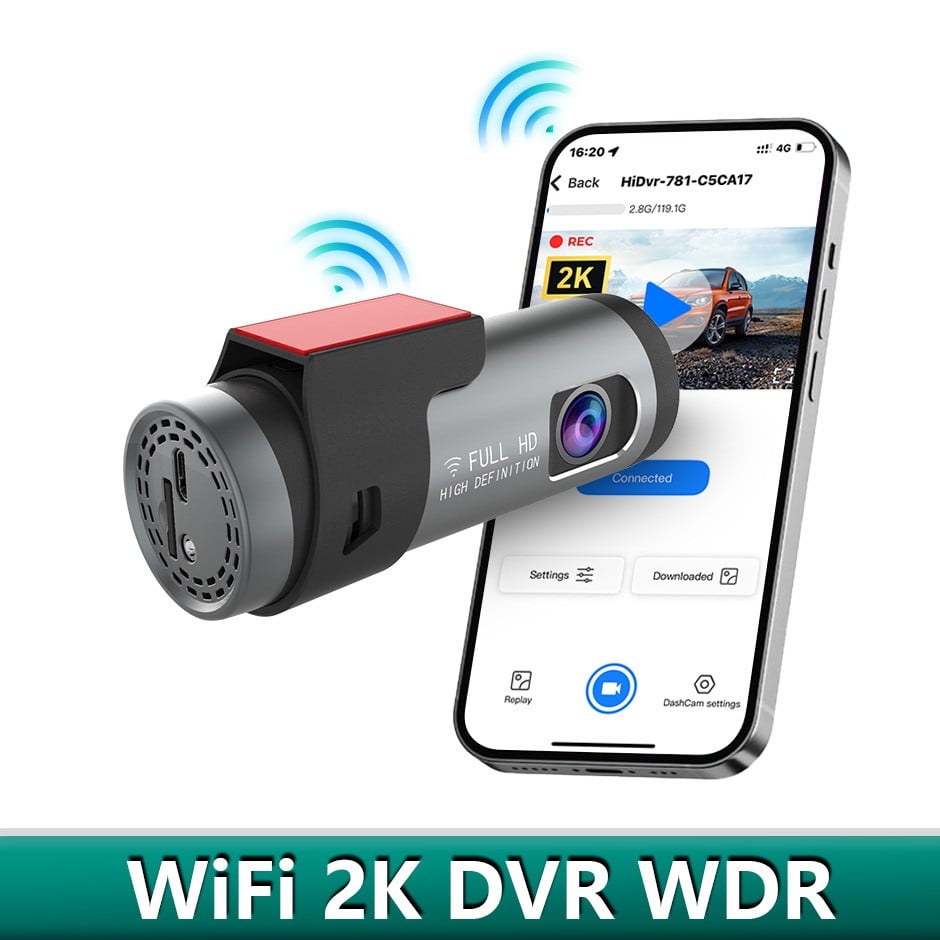 Cameră Auto DVR 2K WiFi cu Viziune Nocturnă, G-Sensor, Monitorizare Parcare 24H – Control prin Aplicație [2]