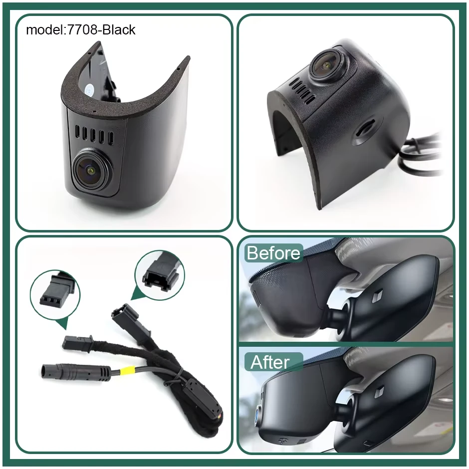 Cameră auto DVR 4K față + 1080p spate, Wi-Fi, Audi A3 / A4 / A5 / A6 / A7 / A8 / Q3 / Q5 / Q7 / Q8, carcasă 7708 – cameră frontală neagră pe fundal alb [3]