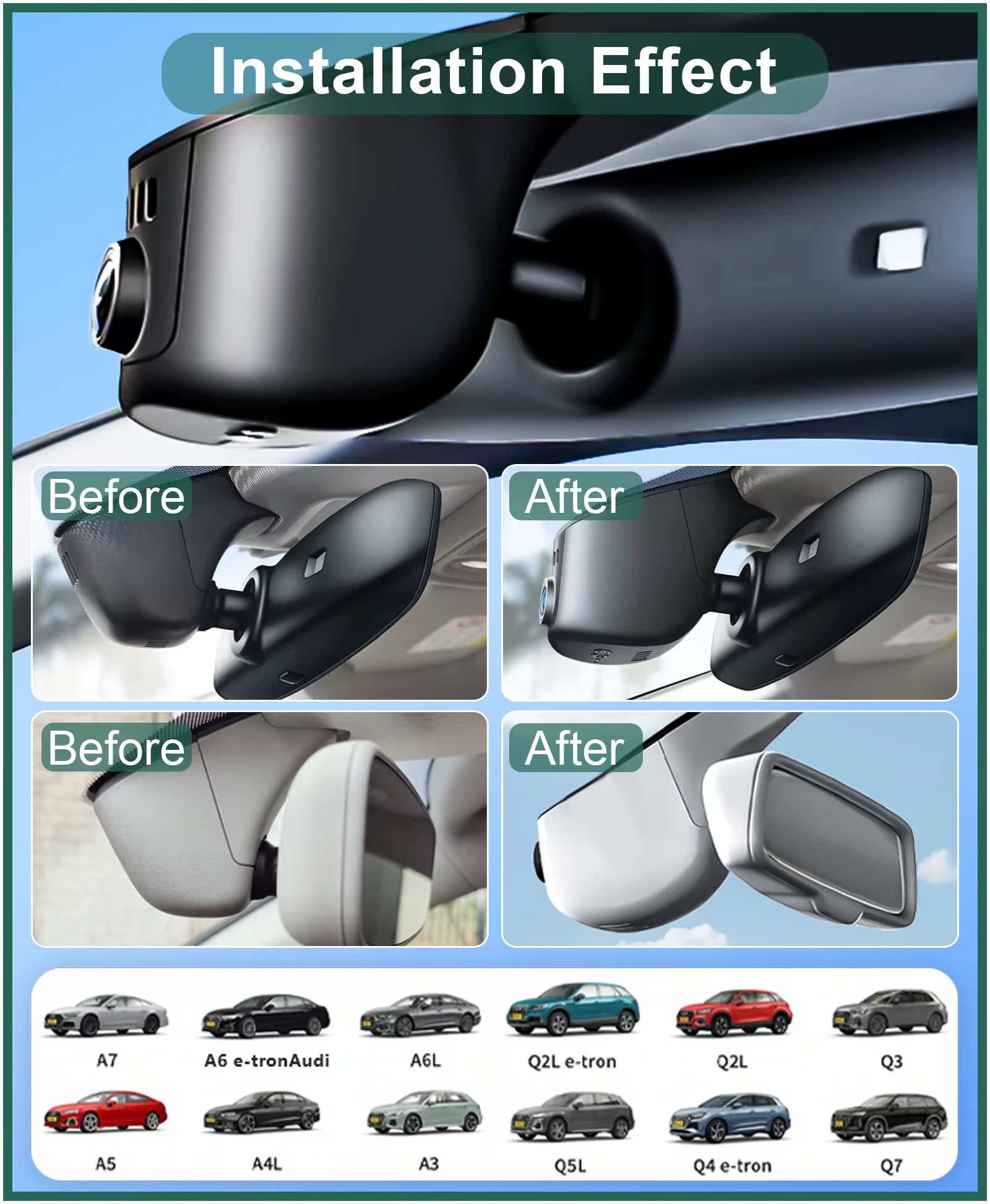 Cameră auto DVR 4K față + 1080p spate, Wi-Fi, Audi A3 / A4 / A5 / A6 / A7 / A8 / Q3 / Q5 / Q7 / Q8, carcasă 7708 – cameră frontală neagră pe fundal alb [2]