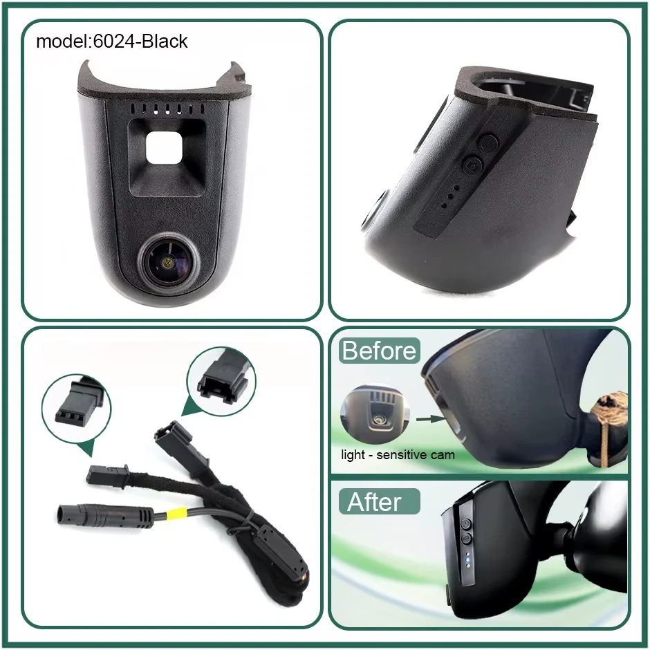 Cameră auto DVR 4K față + 1080p spate, Wi-Fi, Audi A4L High Version 2013–2018, orificiu pătrat senzor – cameră frontală neagră pe fundal alb [3]