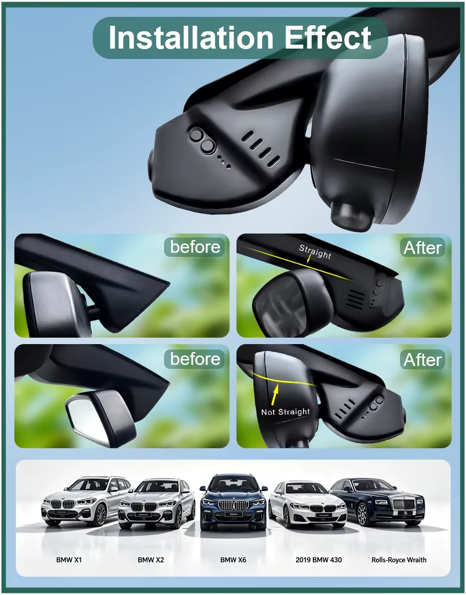Camera auto DVR neagră pentru BMW Seria 1 / 3 / 4 / 5 / X3 / X4 / X5 2013–2021, vedere produs pe fundal alb [4]